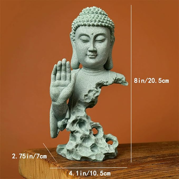 livelyfish Meditating Buddha Statue Zen Garden Statues Sandstone Thinker Buddha Sculpture Figurine for Fish Tank Aquarium Home Decorations, Gift (B)