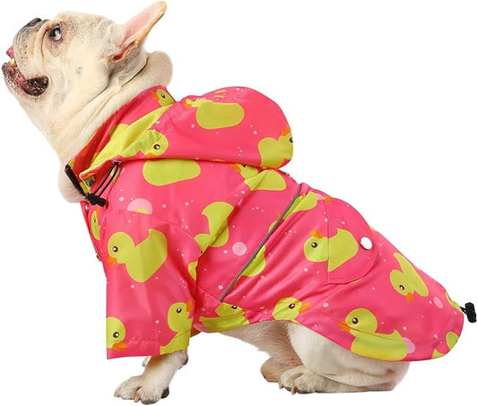 HDE Dog Raincoat Poncho Double Layer Zip Rain Jacket with Removable Hood, Leash Hole for Small to 3XL Dogs and Puppies Ducks Pink - M
