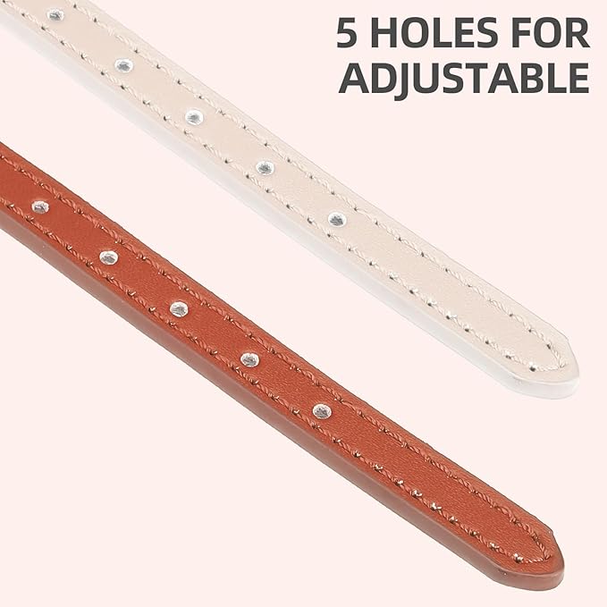 PUPTECK 2 PCS Soft Genuine Leather Cat Kitten Collar with Bells Adjustable for Girl Boy Cats Puppy - Cream, Brown