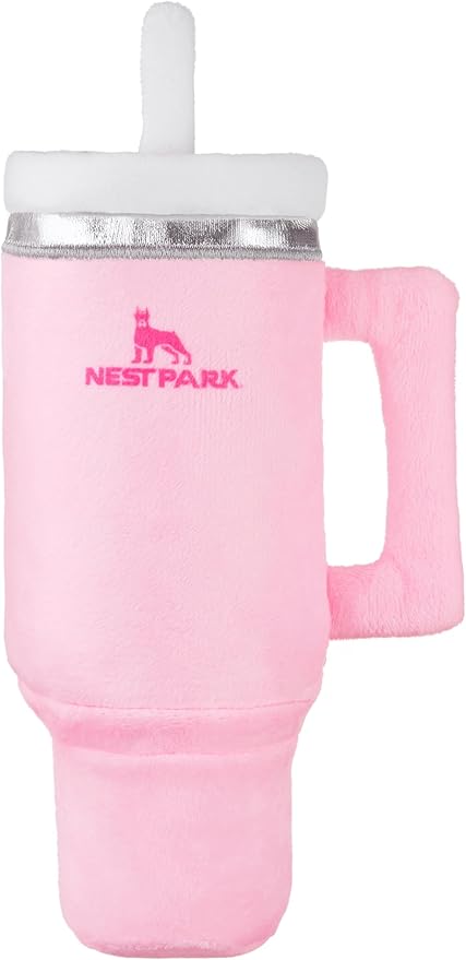 Tumbler Cup Funny Dog Toy - Parody Plush Squeaky Crinkle Dog Toy (Pink Dusk)