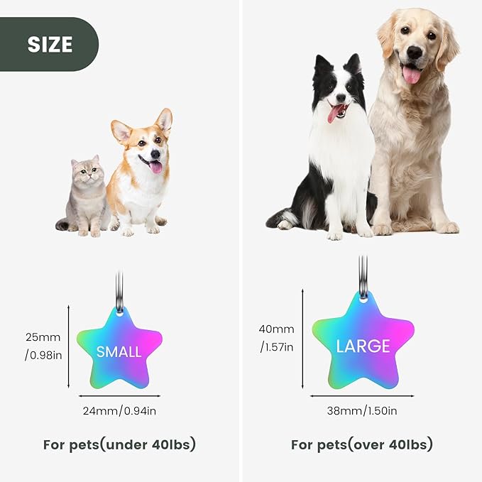 Dog Tags Engraved for Pets - YEHANTI Personalized Dog Tags with Lovely Icons, Durable Stainless Steel Pet ID Tags for Small Large Dogs Cats, Custom Dog Name Tags Engraved on Both Sides (Star)