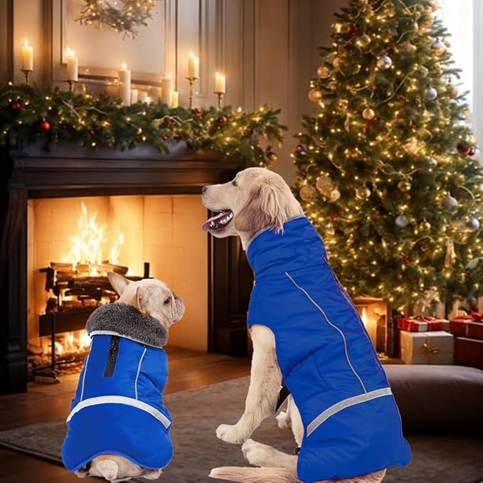 Doglay Dog Coat, Waterproof Dog Jacket Pet Winter Coat for Cold Weather with Thicken Furry Collar, Reflective Puppy Winter Jacket Warm Fleece Lining for Small Medium Large Pets