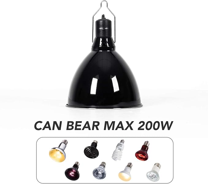 REPTI ZOO 8.5 inch Reptile Light Fixture 200W 2 in 1 E26 Base with Removable Ceramic Socket with On Off Toggle Switch in Black,Aquarium Dome Reptile UVB Light Socket Fixture (Without Bulbs)