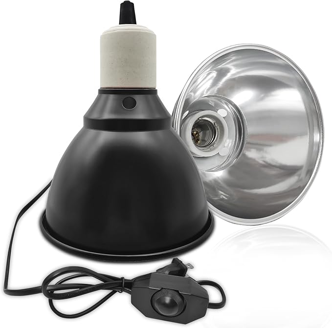 7 Inch Deep Dome Reptile Lamp Bulb Fixture with 3 Kinds Switch - Ideal for 50W/75W/100W/150W Heat Lamp Bulbs, E26 Compatible with UVA/UVB/Basking Heat Bulbs, Supports Up to 150 watts
