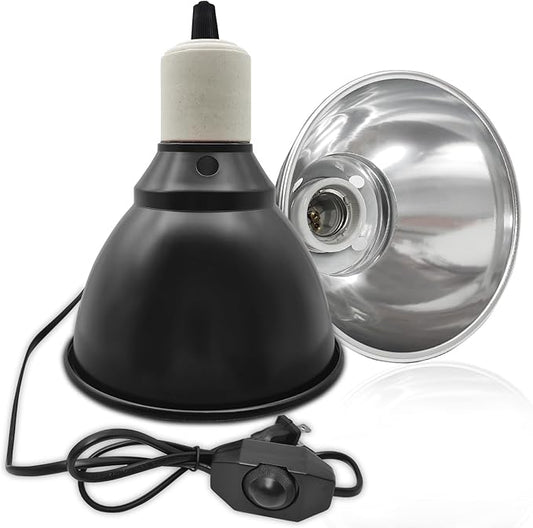 5.5 Inch Deep Dome Reptile Lamp Bulb Fixture with 3 Kinds Switch - Ideal for 50W/75W/100W/150W Heat Lamp Bulbs, E26 Compatible with UVA/UVB/Basking Heat Bulbs, Supports Up to 150 watts