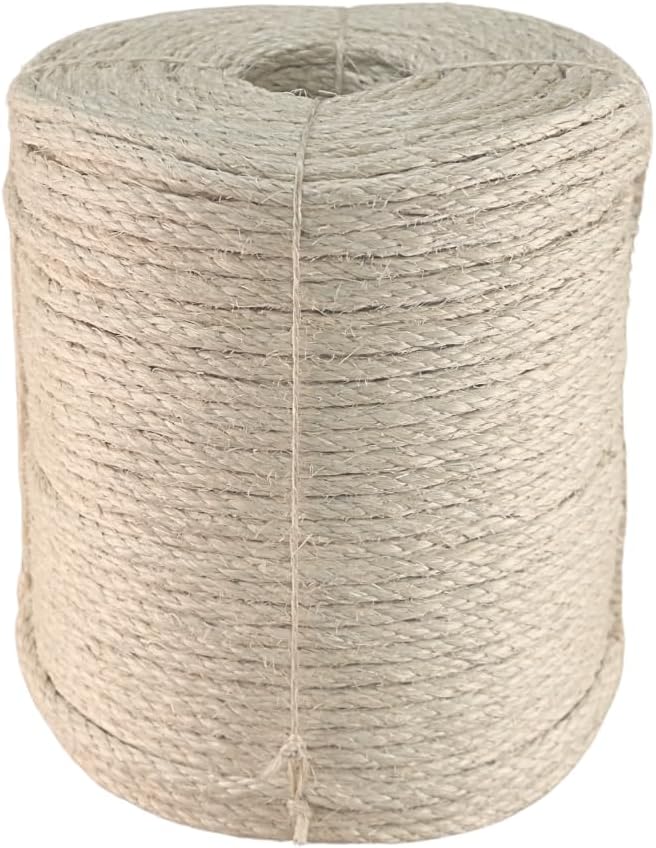 Premium Brazilian Sisal Rope, Natural Fiber 100% Sisal, Ultra Durable, Chemical-Free, Ideal for DIY, Cats, Scratching Post Replacement, Home Decor, Garden, Crafting (5/16” 600 ft / 8mm 180m)