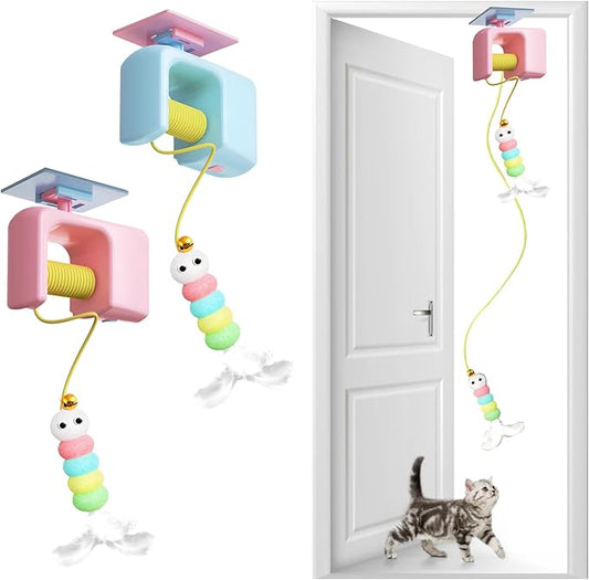 Cat Toy Interactive Kitten Chasing Game, Rechargeable Kitten Chaser, Enrichment Stimulation Toys, Automatic Play Chase Exercise Feather Toys for Bored Indoor Adult & Kitten Cats (2 Pcs)