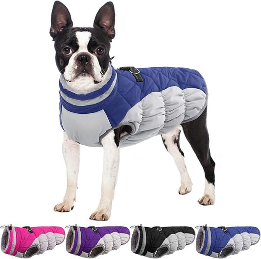 Dog Jackets for Medium Dogs,Medium Dog Coat,Warm Pet Winter Coat Zip Up Back,Waterproof Dogs Jacket with D-Ring,Pet Cold Weather Coats with Fleece Lined, Snowsuit Pug Boston Terrier,Blue,M