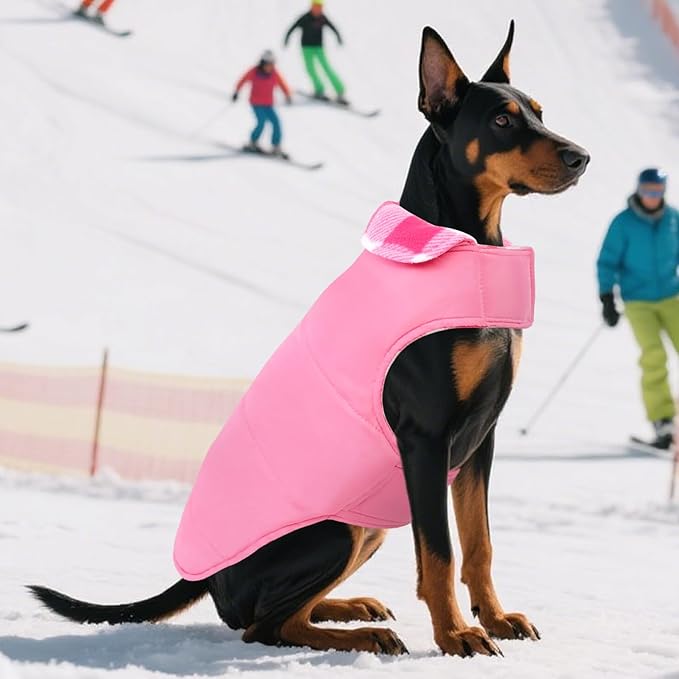 ASENKU Dog Winter Coat, Fleece Doggie Jacket Plaid Reversible Vest Waterproof Windproof Cold Weather Clothes for Small Medium Large Dogs (XXL, Pink)