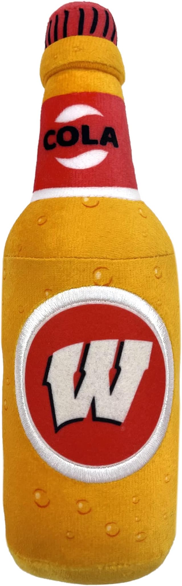NCAA Wisconsin Badgers Beer Bottle Plush Dog & CAT Squeak Toy- Cutest Stadium SODA Bottle Snack Plush Toy for Dogs & Cats with Inner Squeaker & Beautiful Football/Basketball Team Name/Logo