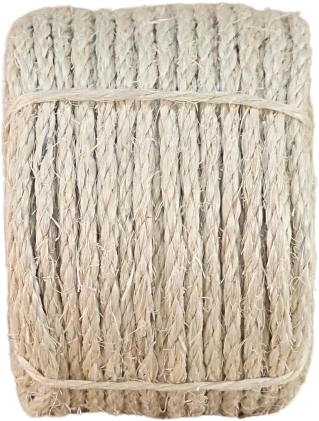 Premium Brazilian Sisal Rope, Natural Fiber 100% Sisal, Ultra Durable, Chemical-Free, Ideal for DIY, Cats, Scratching Post Replacement, Home Decor, Garden, Crafting (1/6” 100 ft / 4mm 30m)
