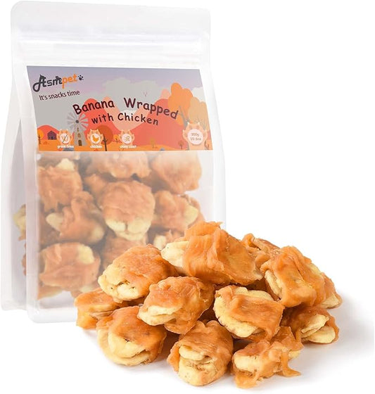 ASMPET Dog Treats Chews, Chicken Wrapped Banana, Soft Chewy Dog Snacks for Training Rewards 10.6 oz