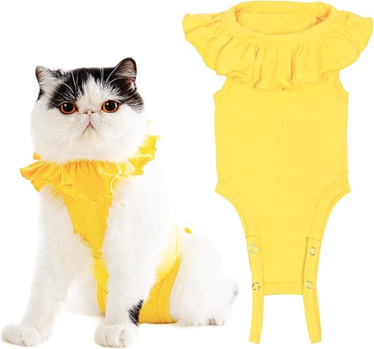 Cat Recovery Suit for Abdominal Wounds and Skin Diseases, Breathable Surgical Recovery Shirt After Surgery Wear Anti Licking Wounds,E-Collar Alternative for Cats Pet Kitten(RSC01-yellow-l)