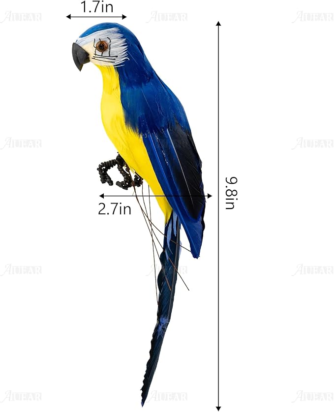 AUEAR, 9.8 Inch Blue Artificial Birds Realistic Parrot Decor Model for Decoration Craft