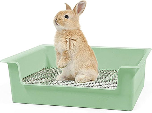 PODOO Steel Grids Rabbit Litter Box - Bunny Litter Pan Training Box, 15x11x4.7 inches, 1cm Holes Steel Mesh for Small Animals, Orange (Green)