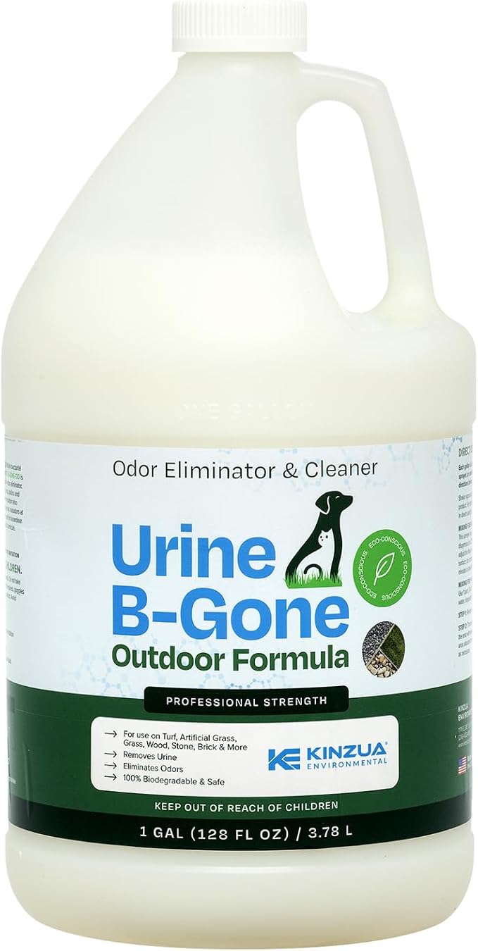 KINZUA ENVIRONMENTAL Urine B-Gone-OD Professional Pet Urine Enzyme Cleaner, Pet Yard Odor Eliminator for Artificial Grass, Concrete & More, 1 Gallon