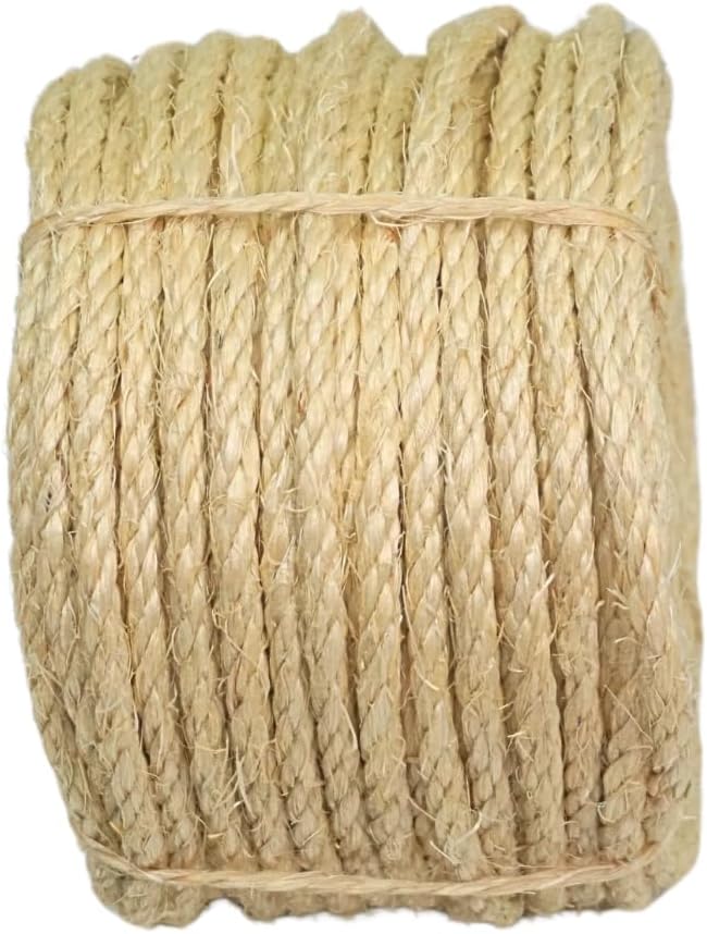 Premium Brazilian Sisal Rope, Natural Fiber 100% Sisal, Ultra Durable, Chemical-Free, Ideal for DIY, Cats, Scratching Post Replacement, Home Decor, Garden, Crafting (5/16” 50 ft / 8mm 15m)
