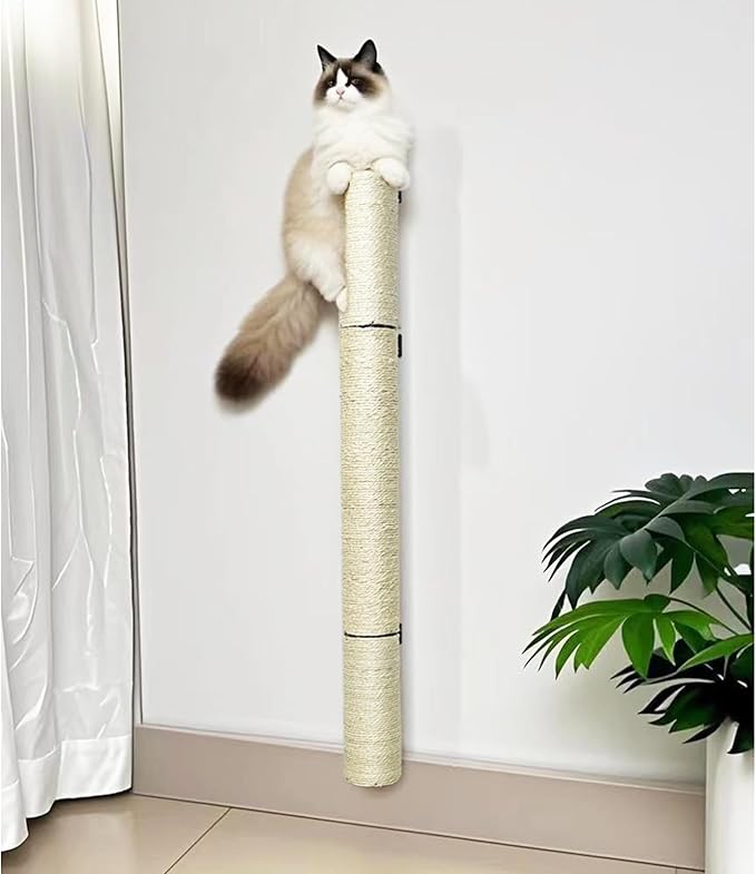 Cat Scratch Post to The Wall, 31.5inch (7.87in*2+15.7in) sisal Pole Cat Tree Replacement Post with M8 Screws, Indoor cat Tower Spare Furniture Protector with Scratch Post Filling (31.5inch-1Pcs)