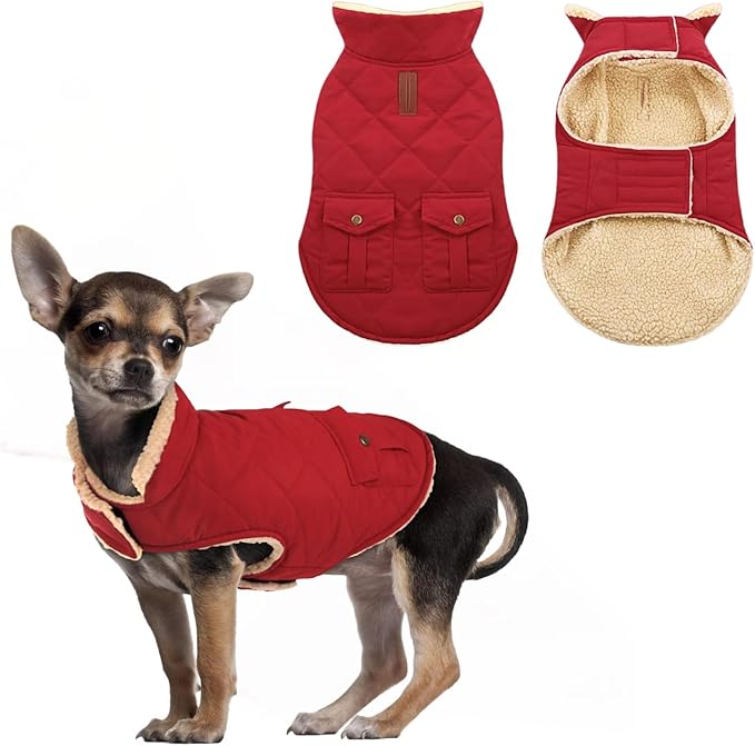 ASENKU Warm Dog Winter Coat Fleece & Turtleneck Dog Puffer Jacket with Pockets Waterproof Pet Cold Weather Clothes with Leash Hole for Medium Large Dogs