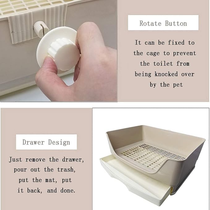 Hamiledyi Large Rabbit Litter Box - Corner Pet Toilet with Removable Drawer & Plastic Grate, Bigger Litter Pan for Small Animals (Guinea Pigs, Chinchillas, Ferrets, Adult Hamsters)