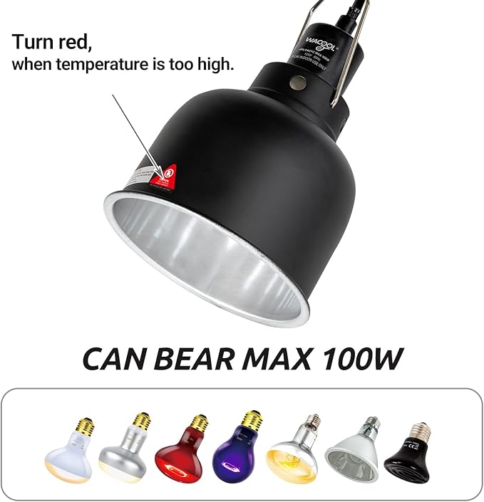 Reptile Light Fixture with Dimming Thermostat, 5.5 Inch Deep Dome Reptile Heat Lamp Fixture with Temperature Controller