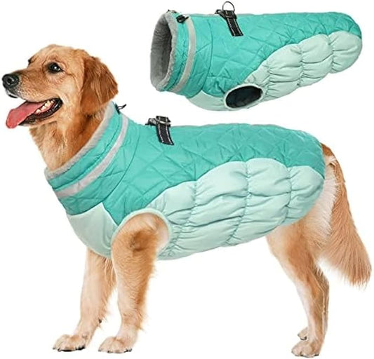 Lelepet Dog Coat Warm Dog Winter Coat Waterproof Dogs Jacket with Harness Built in Reflective Pet Fleece Vest Zip-Up Cold Weather Coats for Large Dogs Turtleneck & Windproof Coats Boxer Mint Green XL