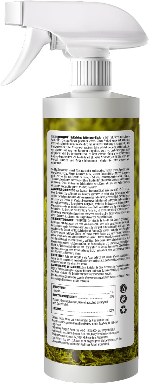 Bed Bug Killer 16 oz EcoVenger by EcoRaider, 100% Kill Efficacy, Bedbugs & Mites, Kills Eggs & The Resistant, Lasting Protection, USDA BIO-Certified, Plant Extract Based & Non-Toxic, Child & Pet Safe