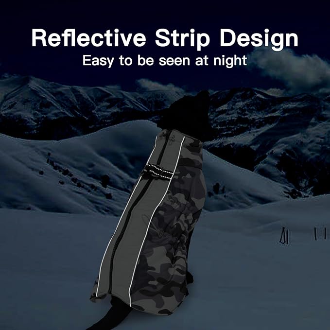 Small Dog Coat Dog Winter Jacket Warm Dog Coat Zip Up Snowsuit Dog Harness Vest Reflective Water-Resistant Dog Coat Dog Snow Jacket for Small Dogs Yorkie, Toy Poodle, Grey-Camouflage