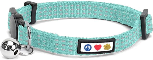 Pawtitas Reflective Cat Collar with Safety Buckle and Removable Bell Cat Collar Kitten Collar Teal Cat Collar One Size