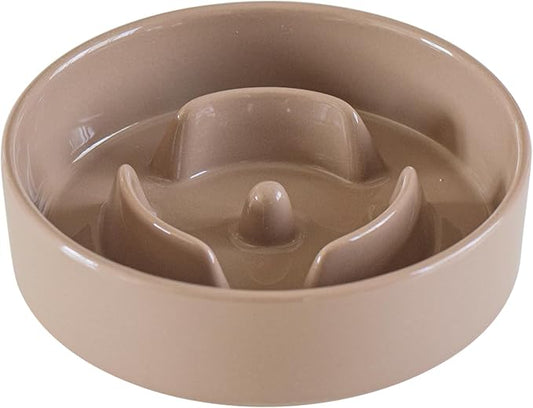 6.1inch Dog Bowl Slow Feeder Ceramic for Small Dog, Pet Slow Feeder, Stop Bloat, Preventing Choking(Single Bowl-Brown Coffee)