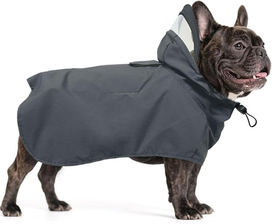 Dora Bridal Dog Raincoat for Medium Dogs, Adjustable Clear Hooded Dog Rain Jacket, Waterproof Dogs Rain Coat Poncho with Reflective Strips for French Bulldog, Dachshund, Grey, M