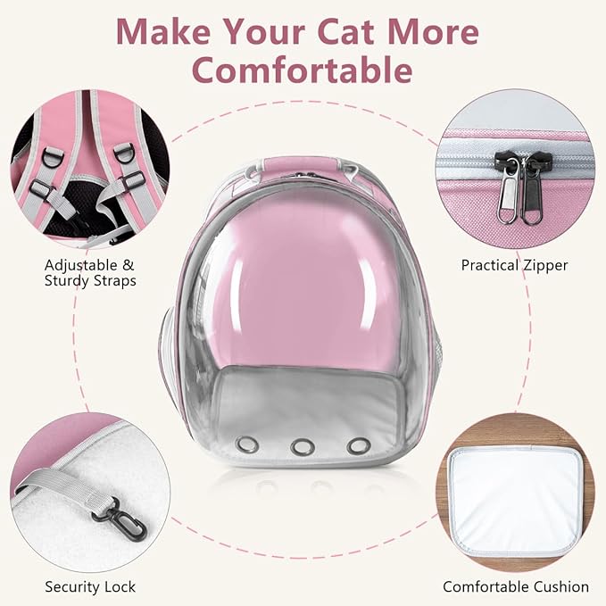 Cat Backpack Carrier Bubble Expandable Foldable Breathable Pet Carrier Dog Carrier Backpack for Large Big Cats Hiking, Travelling, Camping (Back Expandable-Pink)
