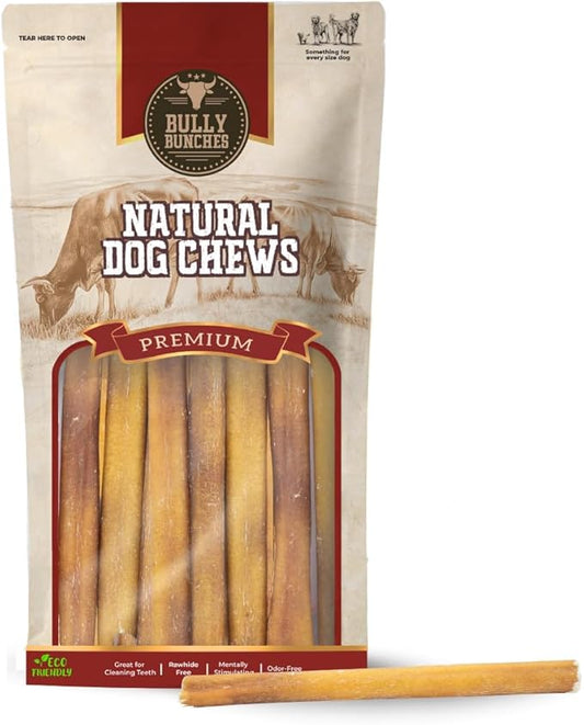 Bully Bunches Premium 6 Inch Standard Odor-Free Bully Sticks for Small to Medium Dogs & Puppies - Long Lasting Chews for Oral Care - All Natural, 100% Beef Dog Treats, Rawhide Free (20 Pk)