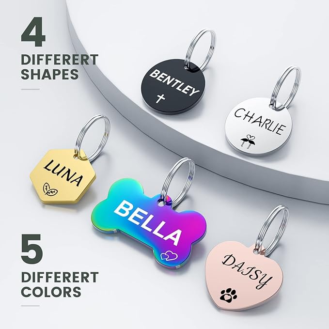 YEHANTI Dog Tags Engraved for Pets Personalized, Custom Stainless Steel Dog Tags and Cat Tags with Various Cute and Beautiful Icons, Double Sided Engraved Pet ID Tags Dog Name Tag, Round