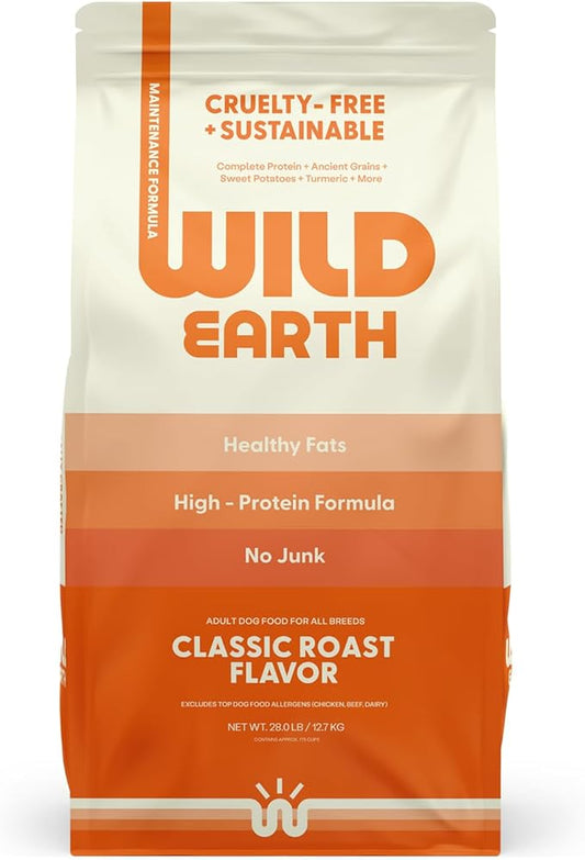 Wild Earth Vegan Dry Dog Food | Plant-Based Maintenance Formula | Vegetarian, Allergy Relief, Veterinarian-Developed for Complete Nutrition | Classic Roast Flavor, 28 Pound Bag