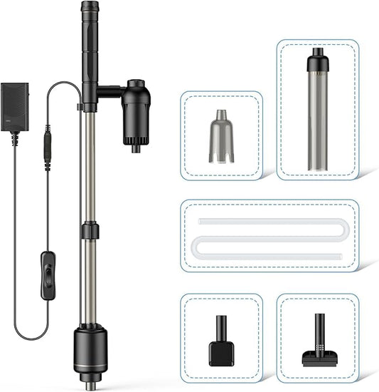 AKKEE Aquarium Vacuum Gravel Cleaner, 6 in 1 Multifunctional 18W Fish Tank Gravel Cleaner Vacuum for Water Changer Wash Sand Water Filter Circulation Aquarium Vacuum Cleaner Waterproof IP68 (Black)
