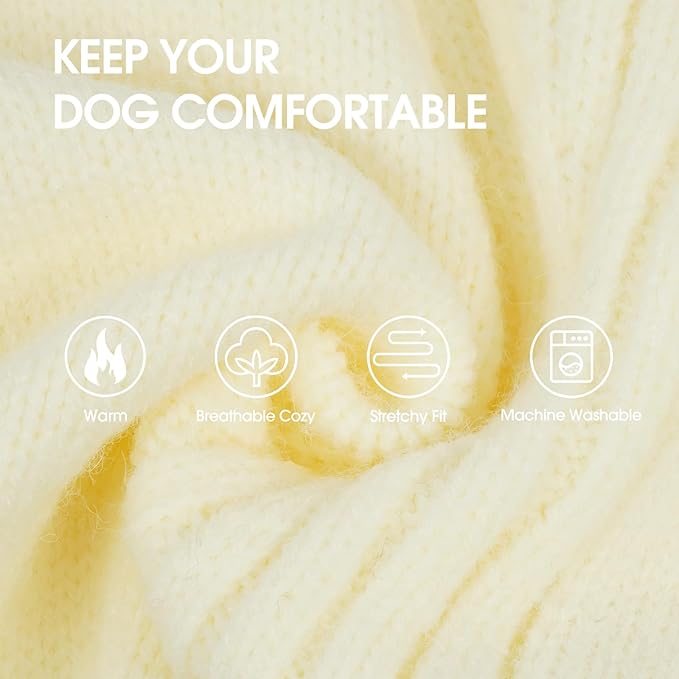 IECOii Dog Sweaters for Medium Dogs Girl Boy,Holiday Knit Doggy Sweatshirt with Sleeve,Turtleneck Thick Warm Dog Sweaters for Winter,Pullover Knitwear for French Bulldog,Boston Terrier (White, L)