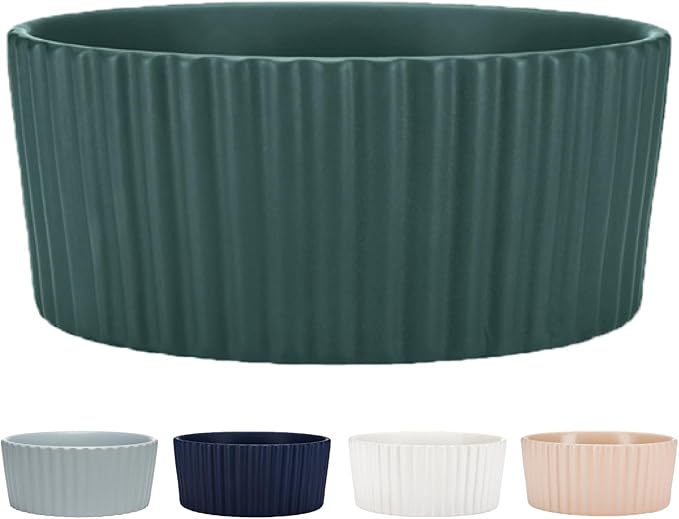 Waggo Ripple Ceramic Dog Bowl for Medium and Large Breeds - Modern with Matte Finish, Heavyweight Durable Pet Food and Water Dish Crock, Dishwasher Safe (Large, Teal)