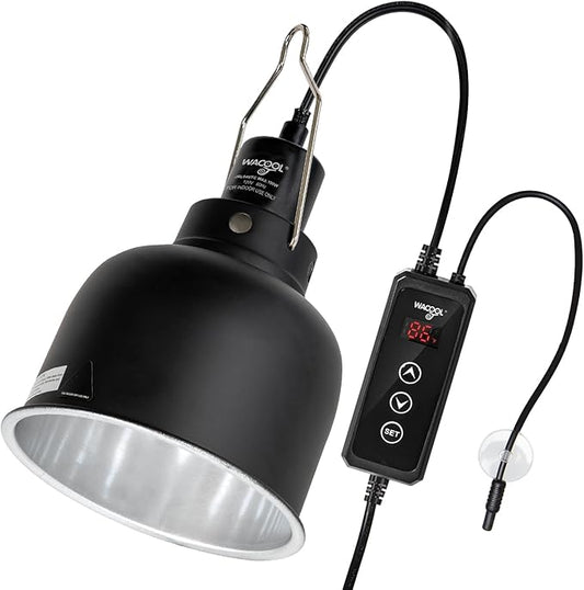 Reptile Light Fixture with Dimming Thermostat, 5.5 Inch Deep Dome Reptile Heat Lamp Fixture with Temperature Controller