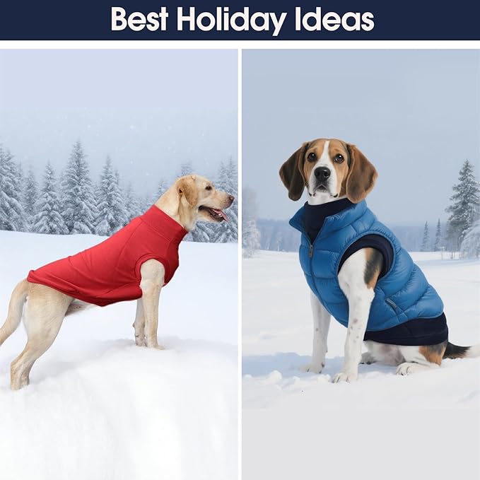 IECOii 2 Pack Dog Fleece Sweater, Warm & Soft, Stretchy & Cozy Large Pets Coats for Boy Girl with Leash Hole, Dogs Sweaters for Outdoor Activities in Fall & Winter (Size XL, Blue & Red)