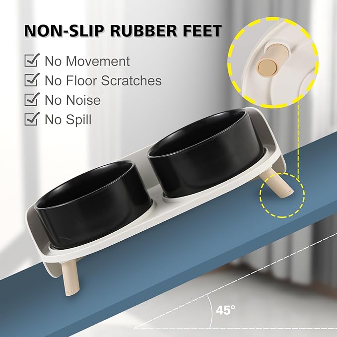 Elevated Ceramic Dog Bowl Set - Double Dog Feeding Bowls with Stand Splash Proof - Raised Dishes for Food and Water - Ideal for Small to Medium Dogs - 2 x 850 ml - 28.74 oz