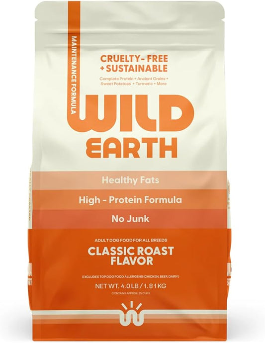 Wild Earth Vegan Dry Dog Food | Plant-Based Maintenance Formula | Vegetarian, Allergy Relief, Veterinarian-Developed for Complete Nutrition | Classic Roast Flavor, 4 Pound Bag