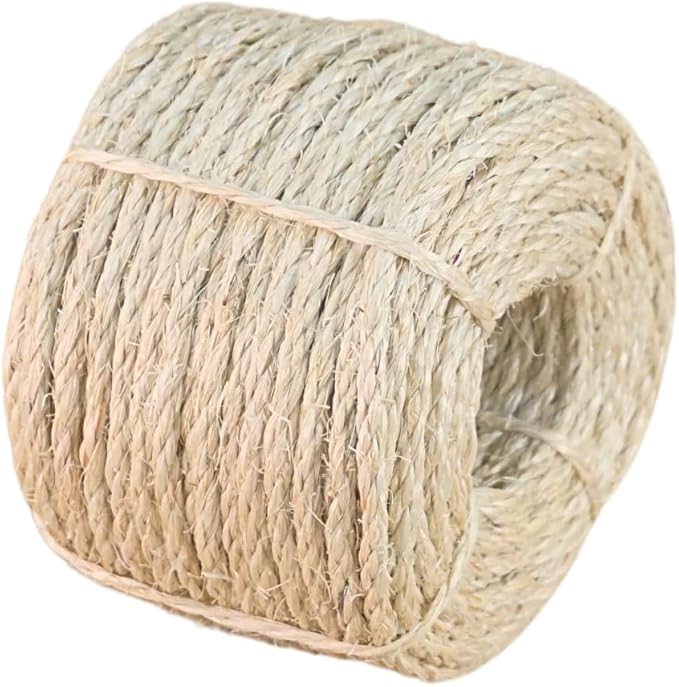 Premium Brazilian Sisal Rope, Natural Fiber 100% Sisal, Ultra Durable, Chemical-Free, Ideal for DIY, Cats, Scratching Post Replacement, Home Decor, Garden, Crafting (1/6” 100 ft / 4mm 30m)