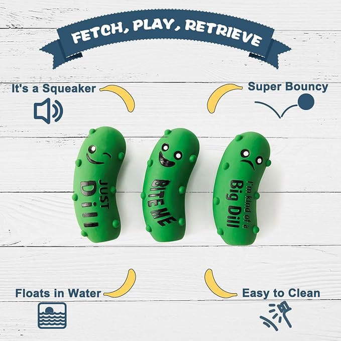 3 Pack Squeaky Dog Toys, Soft Latex Rubber Squeaky Ball for Small Dogs Puppies, Cute Bounce Squeak Crunchy Pickle Pet Dog Toy