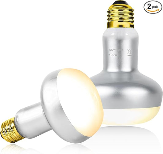 100W Reptile Heat Lamp Bulbs 2 Pack, UVA Basking Light Bulb with Simulate Natural Sunlight & E26 Base - 3000Hrs Basking Heating Lamp Bulb for Bearded Dragons, Turtles, Snakes, Lizards