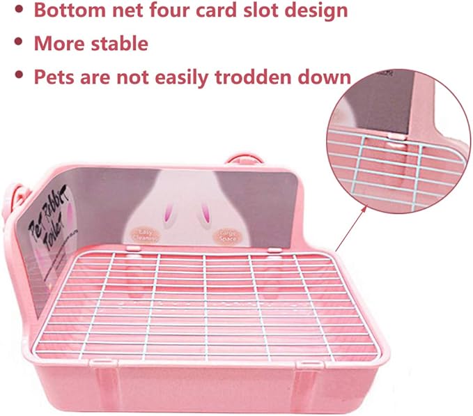 Bunny Litter Box with Grate, Rabbit Corner Litter Pan, Pet Toilet Potty Trainer with Scoop & Disposable Liner for Guinea Pig Ferrets Chinchilla