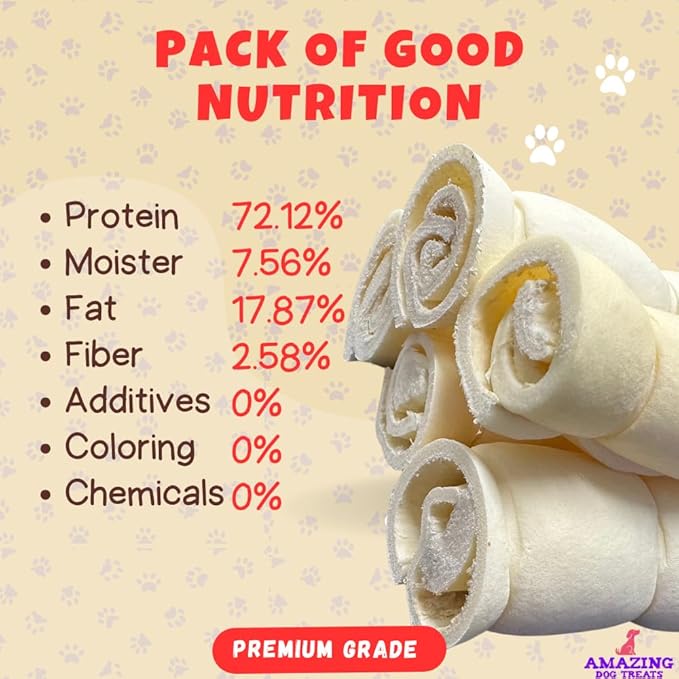 Amazing Dog Treats - Beef Cheek Rolls (10 Inch Regular - 4 Pcs) - Safe Rawhide Alternative Dog Chew - Great for Power Chewers - Long Lasting Dog Chew - Retriever Rolls for Dogs