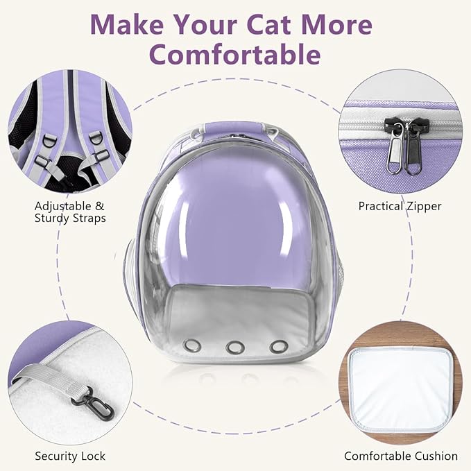 Cat Backpack Carrier Bubble Expandable Foldable Breathable Pet Carrier Dog Carrier Backpack for Large Big Cats Hiking, Travelling, Camping (Back Expandable-Purple)