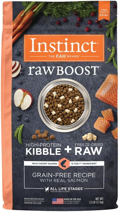 Instinct Raw Boost, Natural Dry Dog Food with Freeze Dried Pieces, High Protein, Grain Free Recipe - Real Salmon, 3.5 lb. Bag