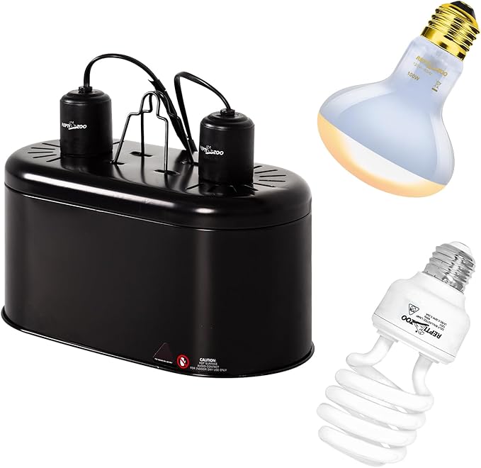 REPTI ZOO Dual Reptile Light Fixture Reptile Heat Lamp Combo Pack, 100W UVA Daylight Basking Spot Light and 26W UVA UVB Reptile Light Energy Saving Spiral Compact Lamp UVB Bulb 5.0